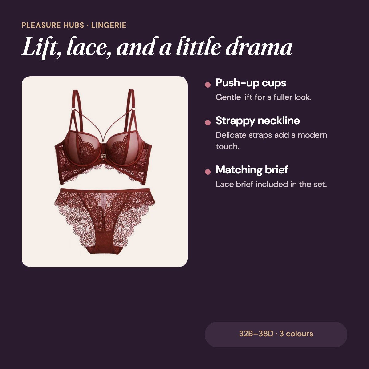 Rosalind Push-Up Lace Bra Set features